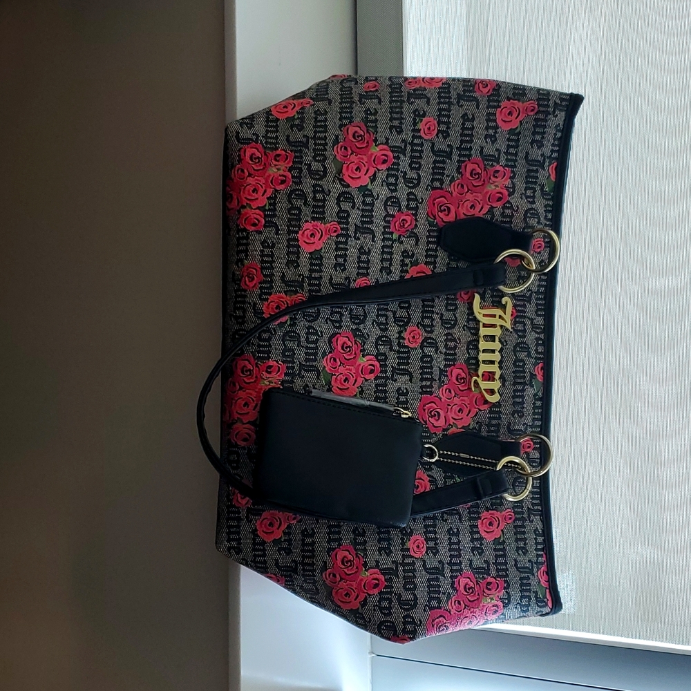 NEW Juicy Couture Floral Tote Handbag. Black and Pink